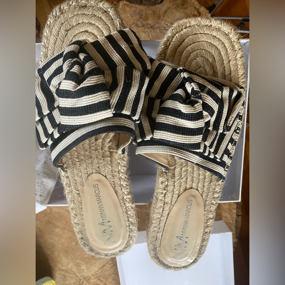 NM Eleora Striped Bow Espadrilles Slides used